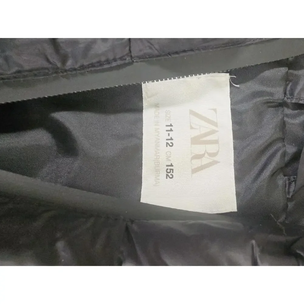 Zara Girls Black Puffer Vest 11-12 152 Black Hooded Fits Women’s S Lightweight